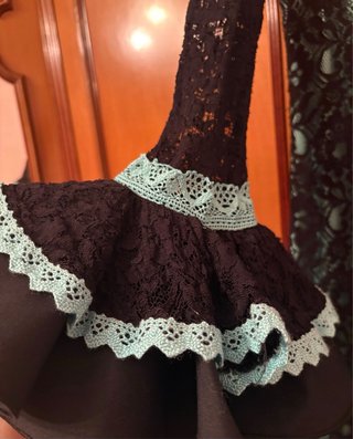 Traje de Flamenca encaje Negro y Verde Agua.