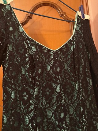Traje de Flamenca encaje Negro y Verde Agua.