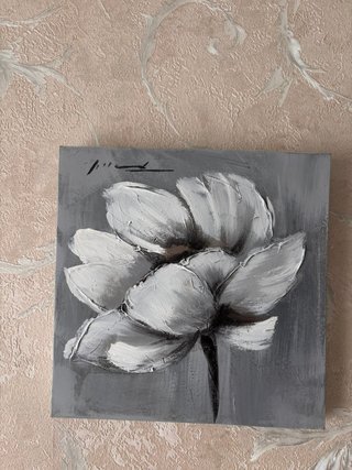 Cuadro abstracto flor gris y blanco