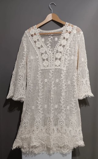 Vestido bordado encaje blanco talla única