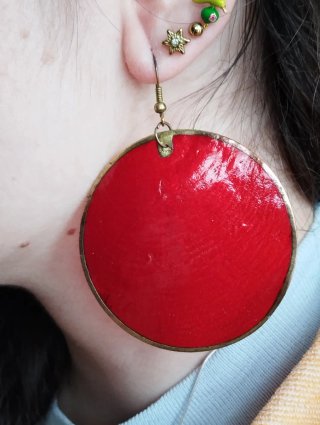 Maxi Pendientes nácar rojo y dorado. Étnico/Boho