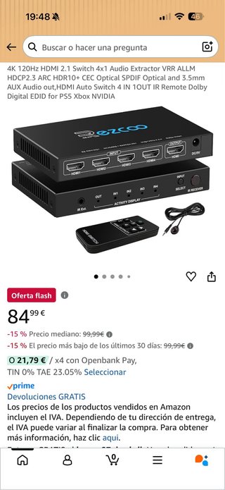 Ezcoo Switch HDMI 2.1 4K 120Hz 4x1