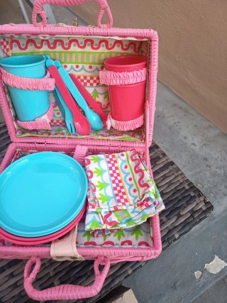 Juego de picnic infantil rosa y azul