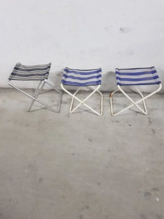 5 Taburetes Plegables Rayas Azul y Blanco