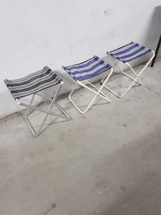 5 Taburetes Plegables Rayas Azul y Blanco