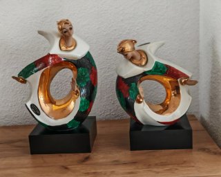 2 Figuras Decorativas Cerámica Doradas