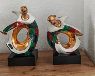 2 Figuras Decorativas Cerámica Doradas