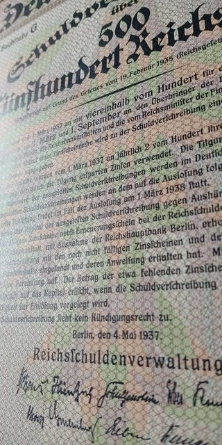 Bono de guerra Alemania nazi 1937  500 Reichsmark