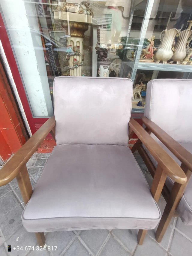 Conjunto 2 Sillones Madera y Tela Gris