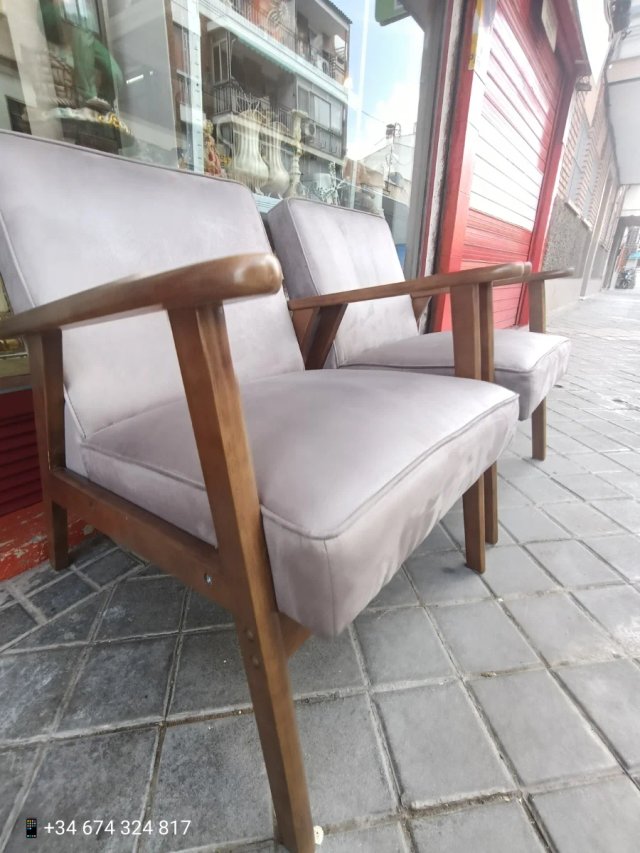 Conjunto 2 Sillones Madera y Tela Gris