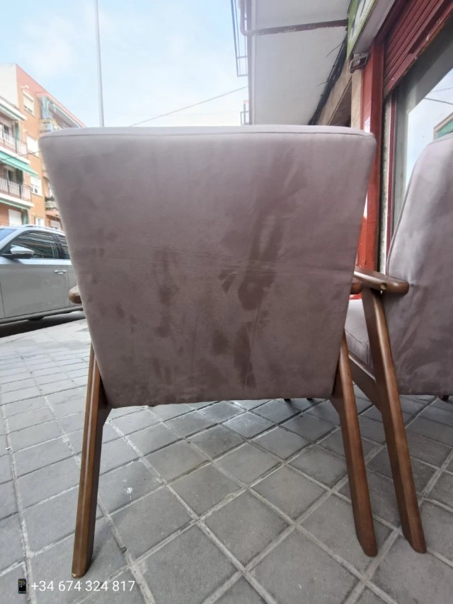 Conjunto 2 Sillones Madera y Tela Gris