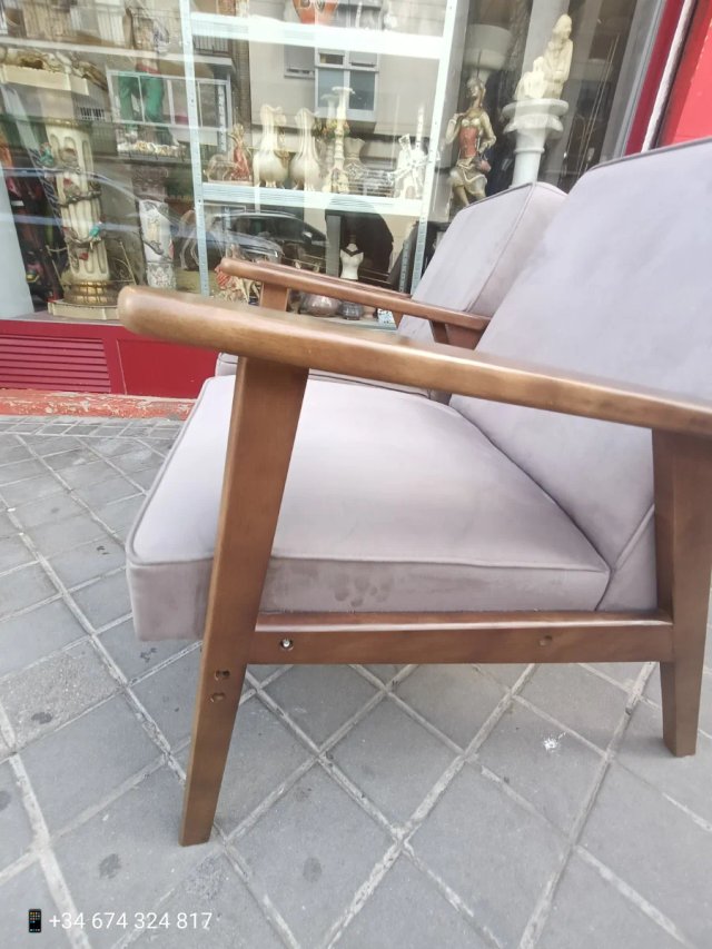 Conjunto 2 Sillones Madera y Tela Gris