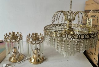 Conjunto lámparas latón y cristal