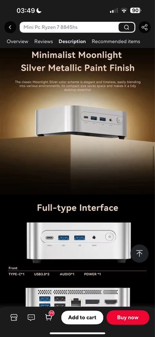 Mini PC AMD Ryzen 7 H255 24GB RAM 1TB SSD