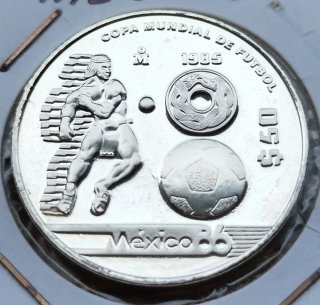 Preciosos 50 pesos plata BU México Mundial86