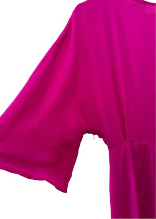 ASOS Fuchsia Satin Midi Dress Twist Front Deep V