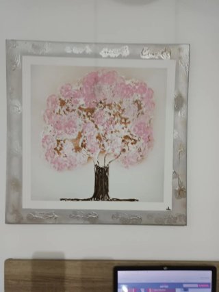 Cuadro moderno árbol flores rosa y oro