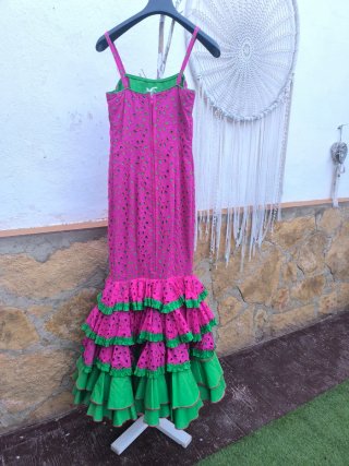 Vestido Flamenca/Sevillana Rosa y Verde
