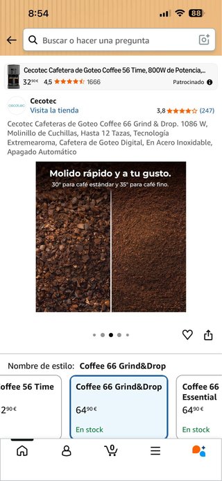 Cafetera Cecotec Coffee 66 Grind & Drop