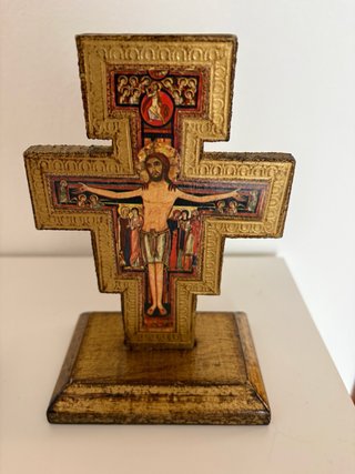 Crucifijo bizantino madera y vela decorada 20cm