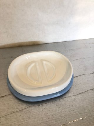 Portasapone vintage ceramica bianco azzurro