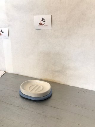 Portasapone vintage ceramica bianco azzurro