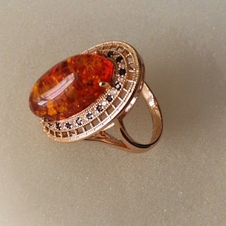 Anello Ambra Placcato Oro Rosa
