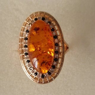 Anello Ambra Placcato Oro Rosa