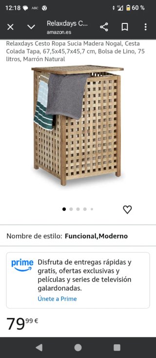Cesto Ropa Relaxdays Madera Nogal Lino 75L