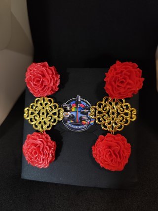 Pendientes flamenca clavel dorado 3D