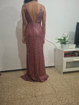 Vestido de fiesta lentejuelas rosa y dorado