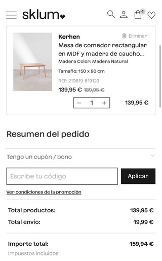 Mesa Comedor Sklum 150x90 cm NUEVA