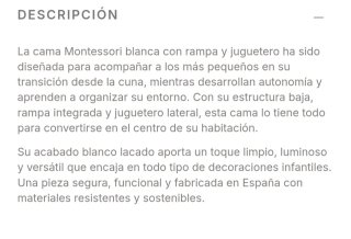Cama Montessori Blanca con juguetero