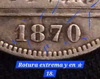 *2 PESETAS 1870 (74) - ERROR DE ACUÑACIÓN Y REACU