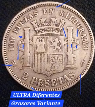 *2 PESETAS 1870 (74) - ERROR DE ACUÑACIÓN Y REACU