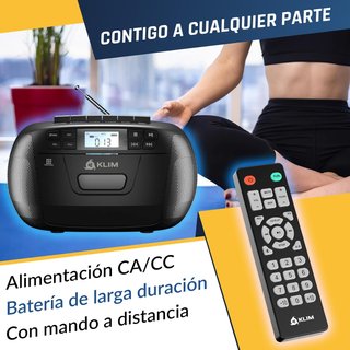 KLIM Radio CD Cassette 8GB USB BT Grabadora Negro