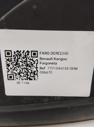 086670 faro derecho renault kangoo 1166