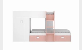 Cama tren/litera con armario y cajones