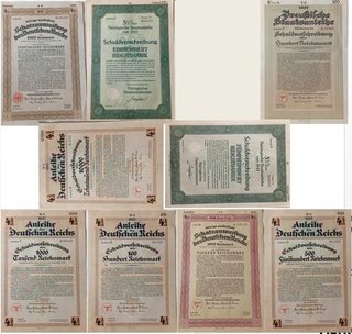 Gran lote 9 bonos alemanes de guerra distintos