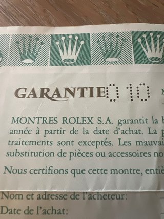 Garanzia Rolex