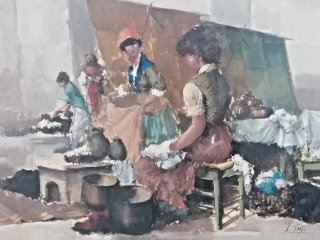 Dipinto Lucia Sarto Le Lavandaie Olio su Tela