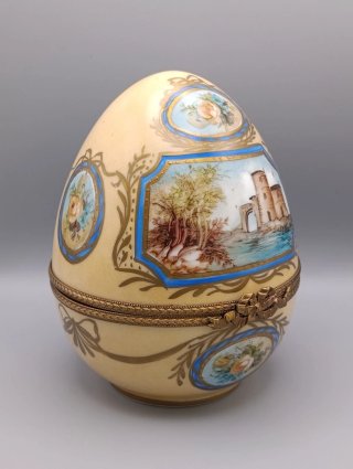Grande Uovo Limoges Porcellana Dipinto a Mano