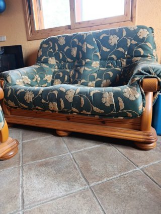 Sofá 2 plazas tela floral madera