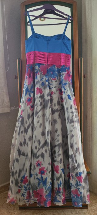 Vestido largo fiesta boda azul y rosa