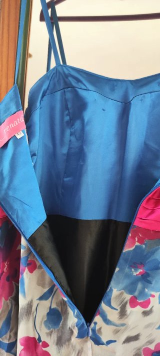 Vestido largo fiesta boda azul y rosa