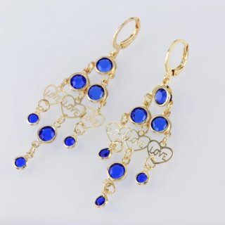 Pendientes largos dorados con piedras azules