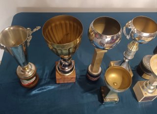LOTE 10 COPAS TROFEOS VINTAGE DEPORTIVOS METAL AÑO