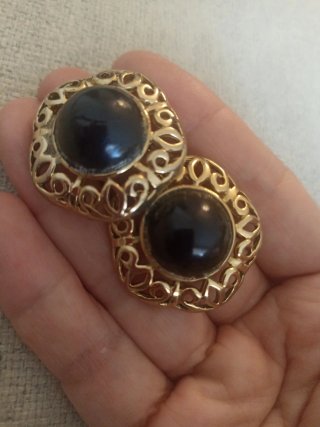 Pendientes Trifari Vintage cabujón azul Dorados