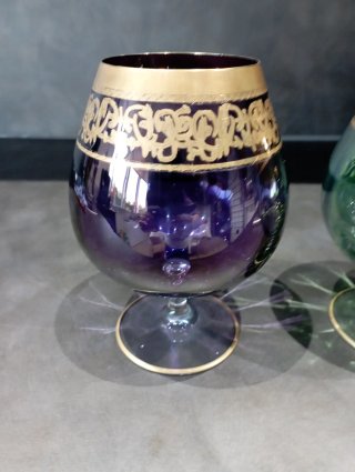 Bicchieri da Cognac Viola e Verde Decorati