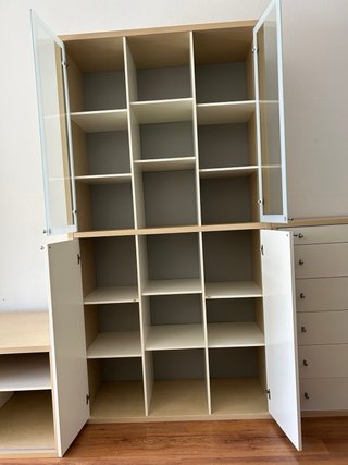 Mueble comedor modular madera y cristal